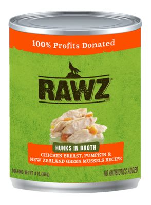 RAWZ Hunks in Broth Chicken Breast, Pumpkin &amp; New Zealand Green Mussels 10oz