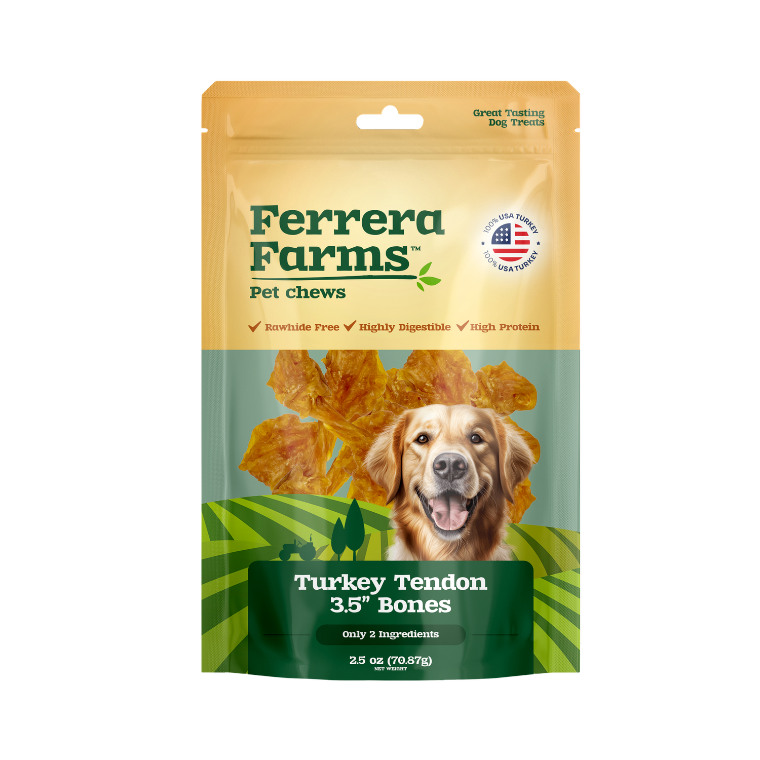 Ferrera Farms Turkey Tendon Knotted Bone, Size: 3.5"