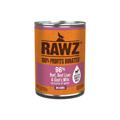 RAWZ 96% Beef, Beef Liver &amp; Goat's Milk Pâté Canned Dog Food 12.5 oz