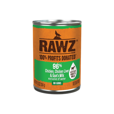 RAWZ 96% Chicken, Chicken Liver &amp; Goat's Milk Pâté Canned Dog Food 12.5 oz
