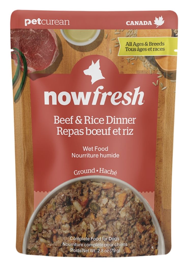 Petcurean Now Fresh Ground Beef &amp; Rice Wet Dog Food Pouch 2.8oz