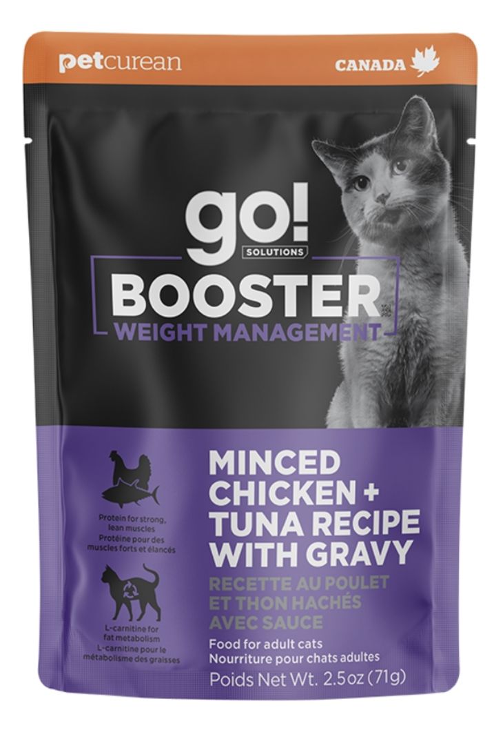 Petcurean Go! Booster Weight Management Minced Chicken + Tuna With Gravy 2.5oz