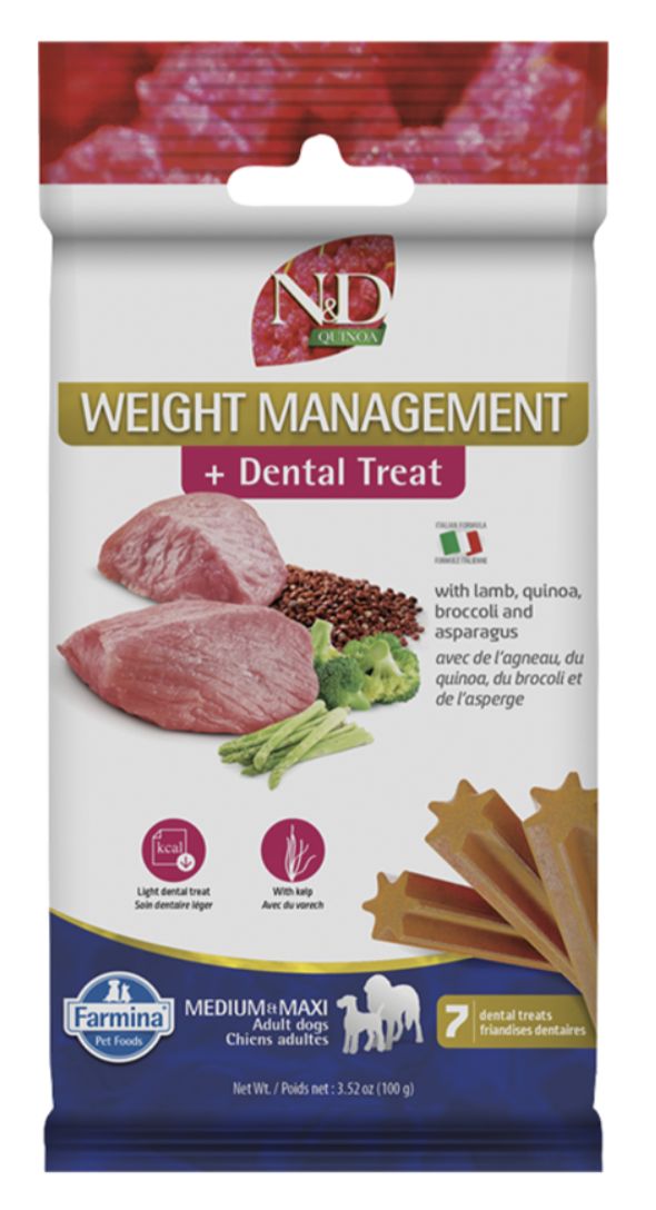Farmina N&amp;D Quinoa Weight Management Lamb Adult Canine Medium &amp; Maxi Dental Sticks 7-Count