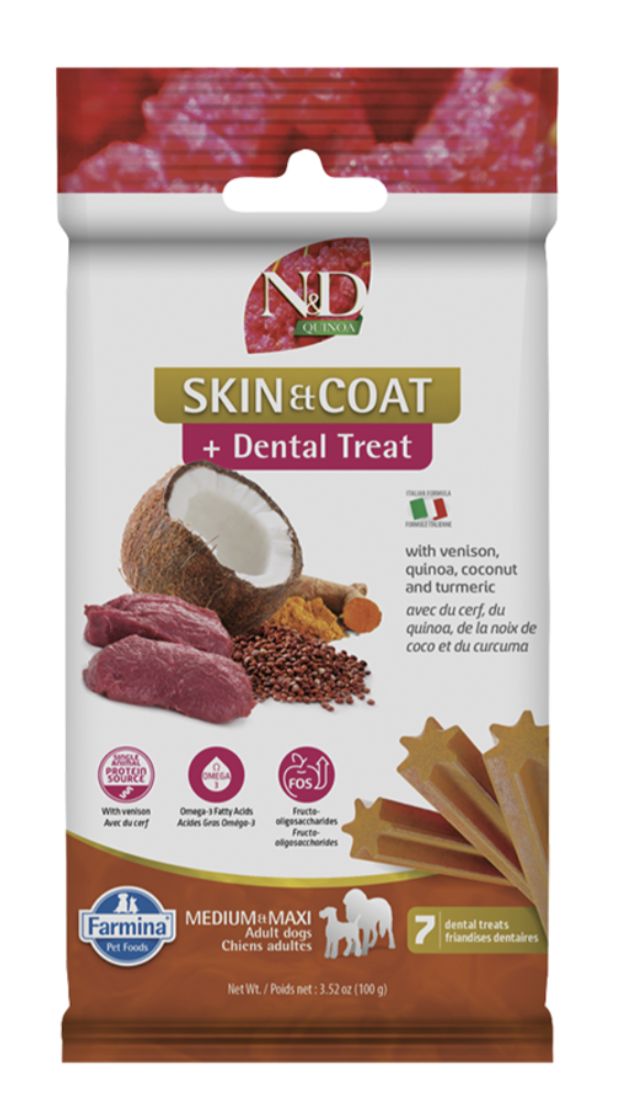 Farmina N&amp;D Quinoa Skin &amp; Coat Venison Adult Canine Medium &amp; Maxi Dental Sticks 7-Count