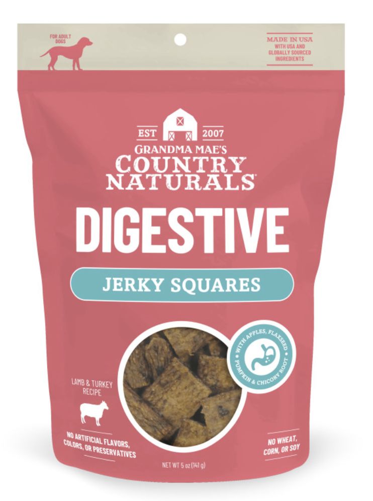 Grandma Mae's Country Naturals Jerky Squares Dog Treats Digestive Support 5oz