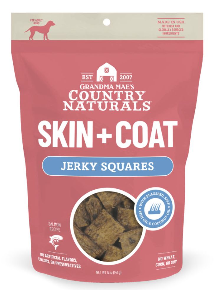 Grandma Mae's Country Naturals Jerky Squares Dog Treats Skin &amp; Coat Support 5oz