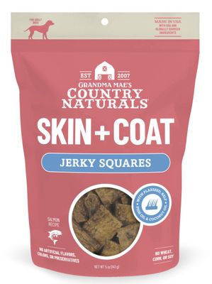 Grandma Mae's Country Naturals Jerky Squares Dog Treats Skin &amp; Coat Support 5oz