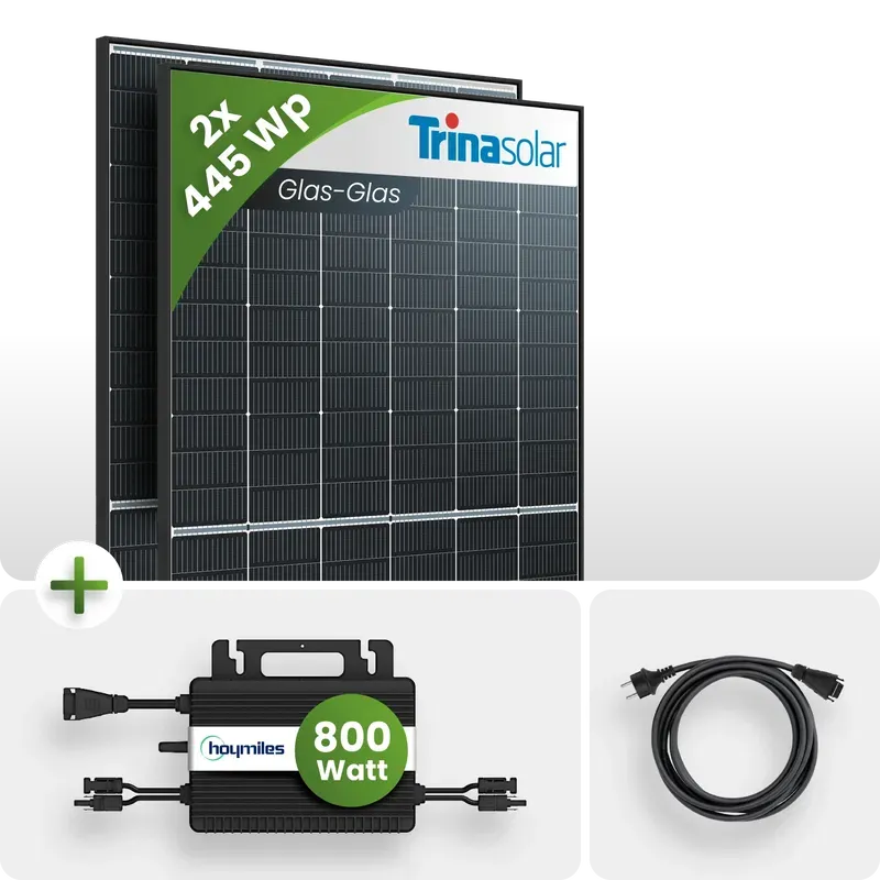 890Wp Balkonkraftwerk 2x445Wp Trina Bifazial Black Frame Hoymiles HMS-800W