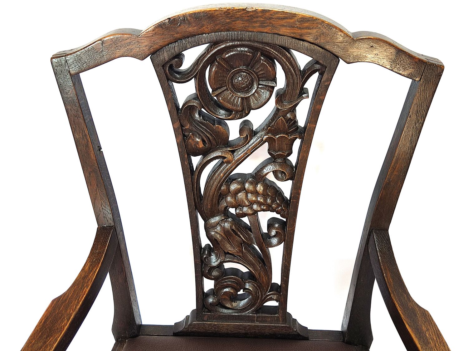Armlehnstuhl aus den 20er Jahren, massiv Eiche in Chippendale-Form