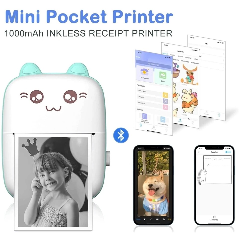 Portable Printer ($29.99) | Pocket Mini Printer | Hello Kitti 