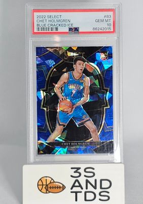 2022-23 Panini Select Chet Holmgren Rookie Blue Cracked Ice Prizm #83 