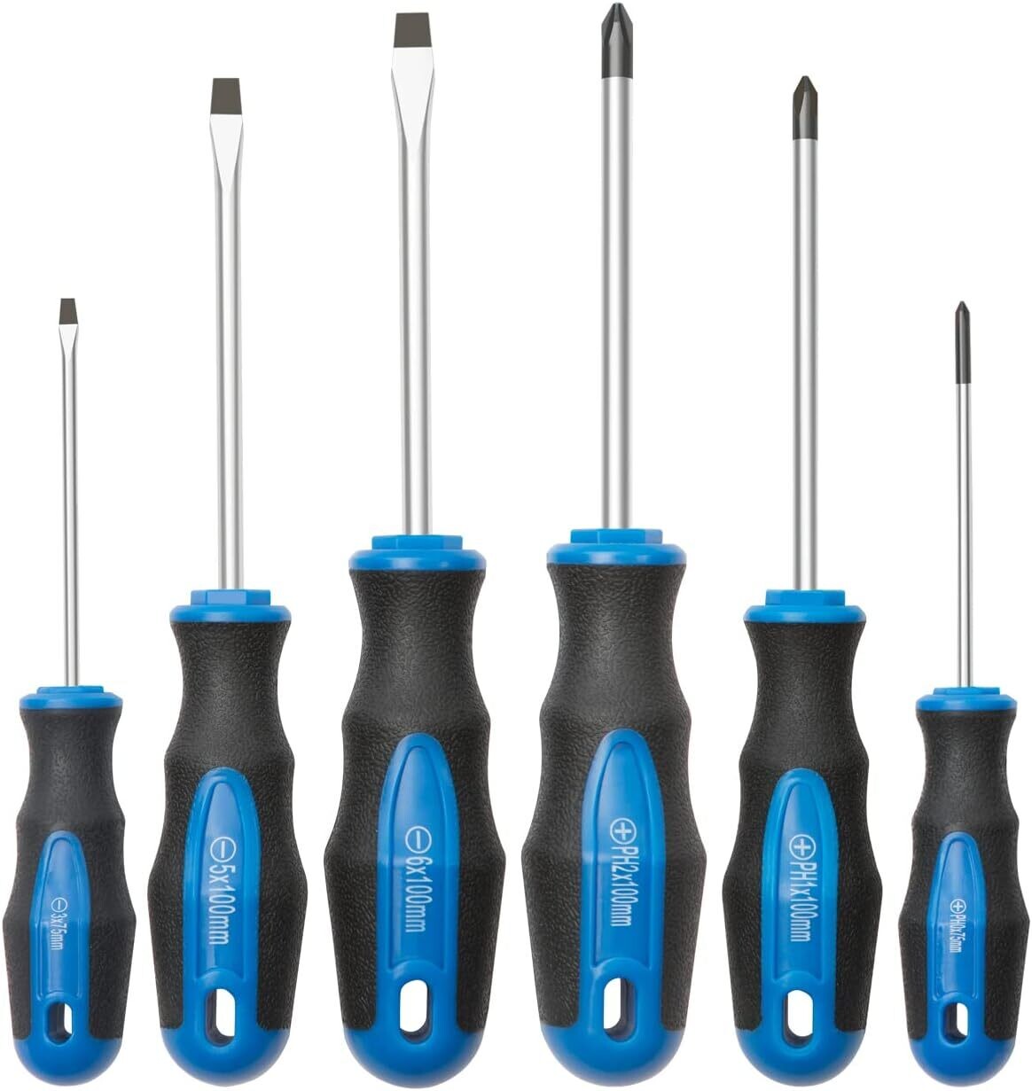 6PCS Magnetic Tip Screwdriver Set, 3 Phillips and 3 Flat, Professional Cushion Grip | 6-Piece Hand Tools Set