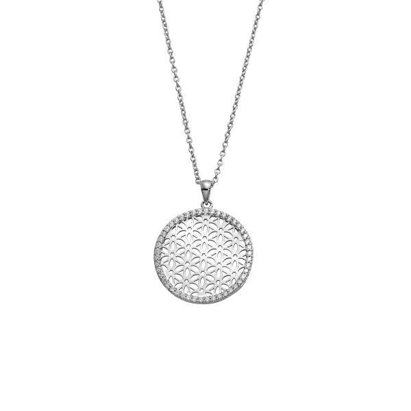 Silberhalskette Blume des Lebens groß