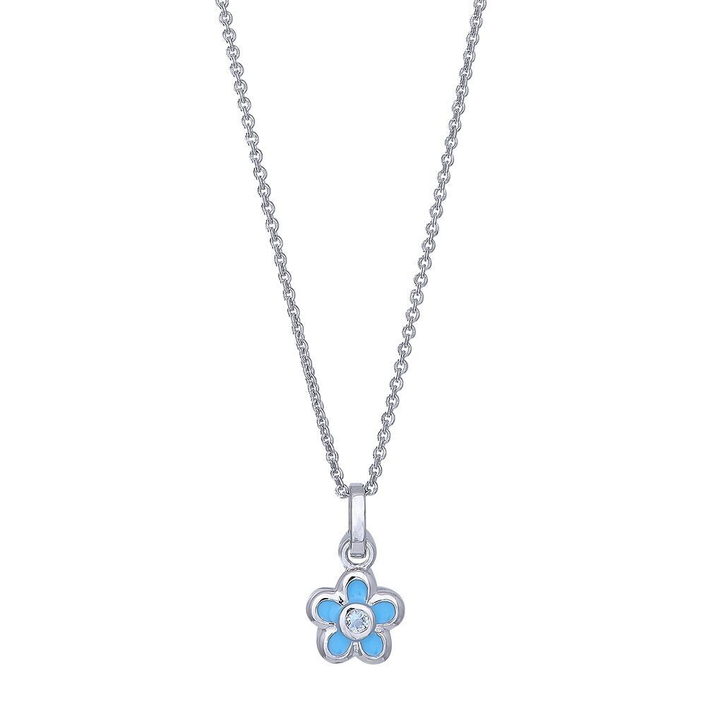 Silberhalskette mit Blume blau