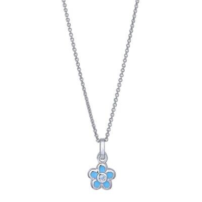 Silberhalskette mit Blume blau