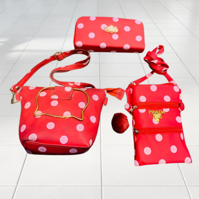 3PCs Women Fashion Handbags Polka Dot Design
