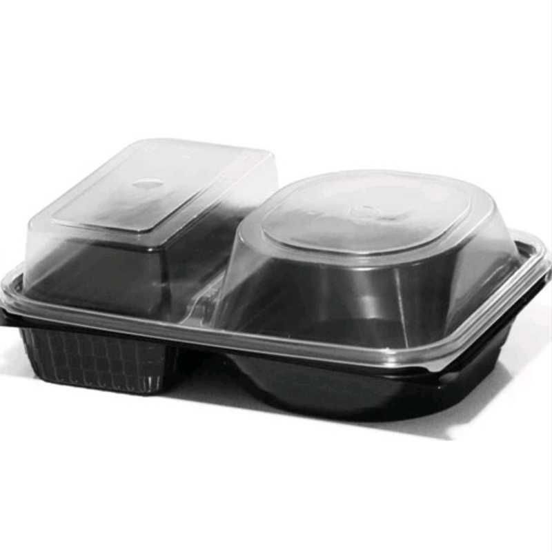 Plastic container with 2 compartments