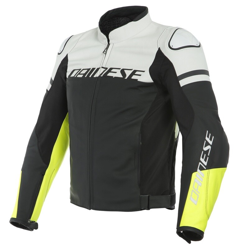 Blouson cuir Agile noir, blanc, jaune fluo