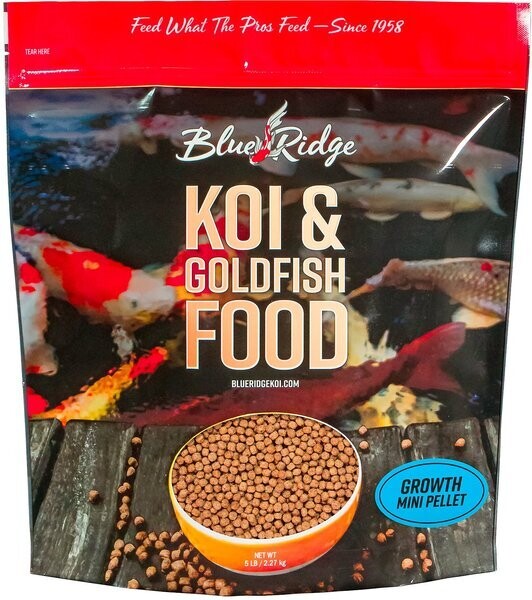 Blue Ridge Growth Formula Pellet Fish Food for Koi and Goldfish 5 lb, Mini