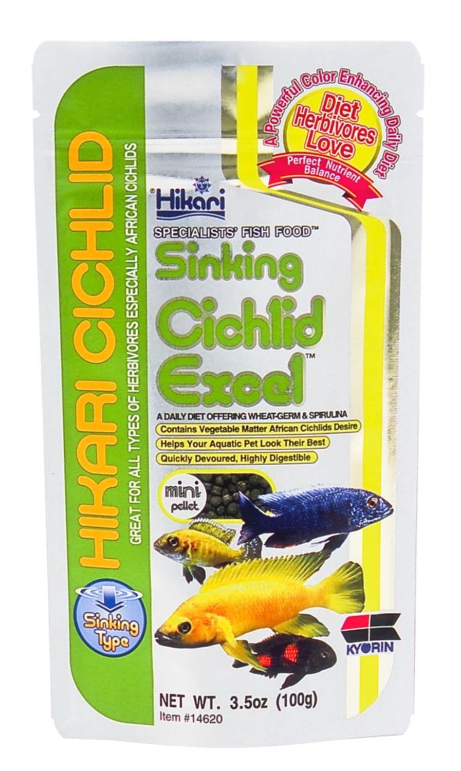 Hikari Cichlid Excel Sinking Pellets Fish Food 3.5 oz, Mini