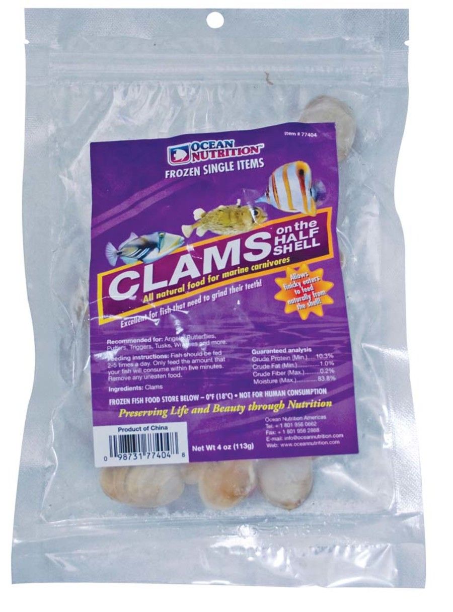 Ocean Nutrition Clams on the Half Shell Frozen Fish Food 4 oz