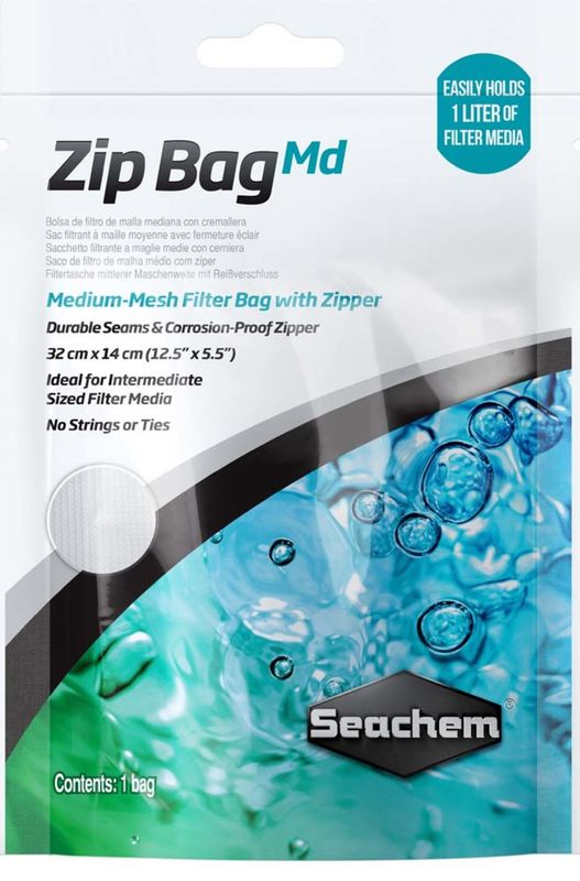 Seachem Mesh Filter Bag with Zipper MD mesh, White, 12.5In X 5.5 in