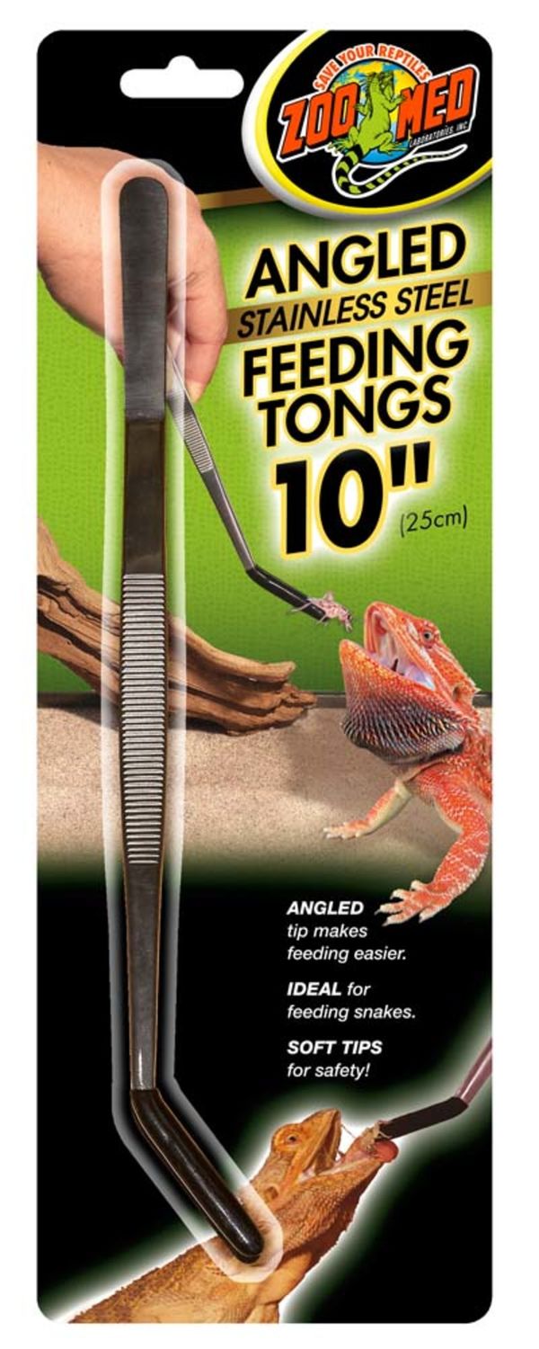 ZooMed Angled Stainless Steel Feeding Tong Black, Silver, 10 in Zoo Med