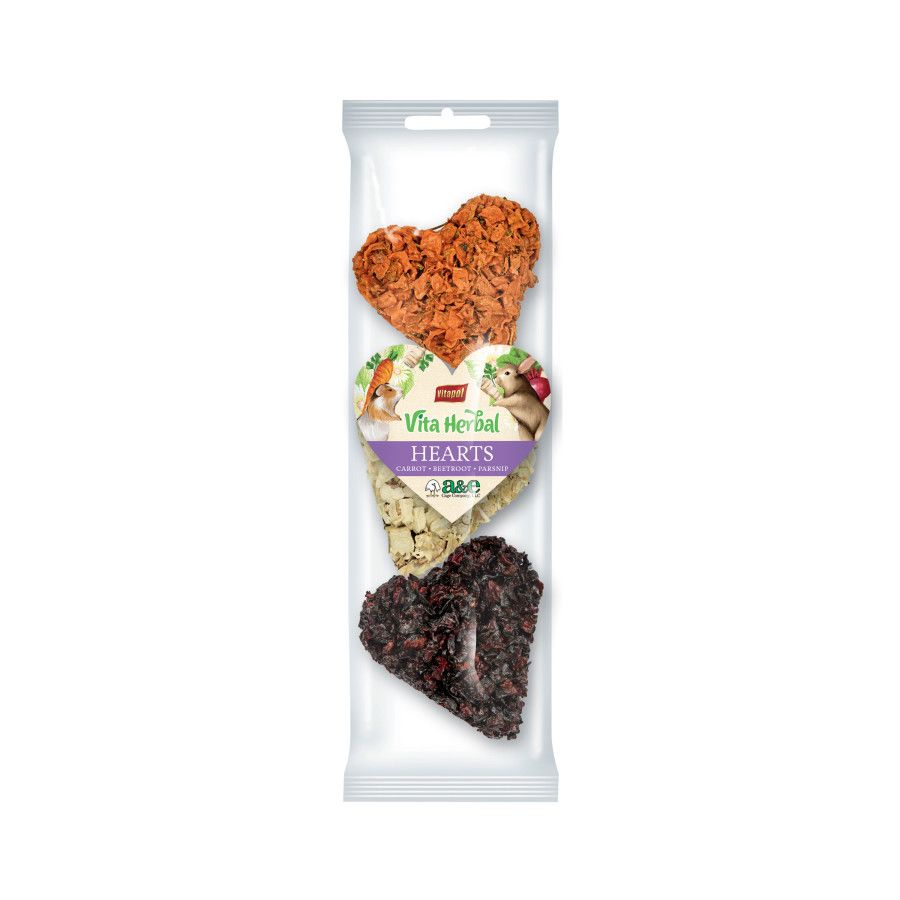 A&amp;E Cages Vitapol Vita Herbal Hearts Small Animal Treats Carrot, Beetroot &amp; Parsnip, 3 pk