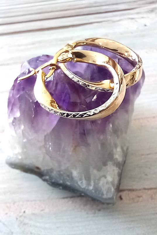 Creole Ohrring 20x3mm bicolor diamantiert geschwungen 9Kt GOLD