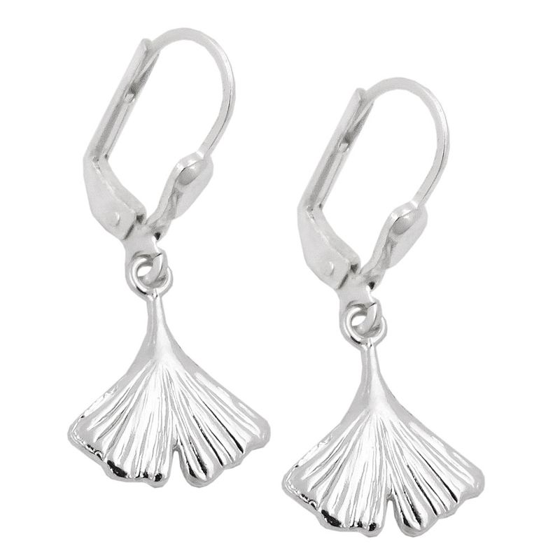 Ohrhänger Ohrringe 28x12mm Ginkgo-Blatt glänzend Silber 925