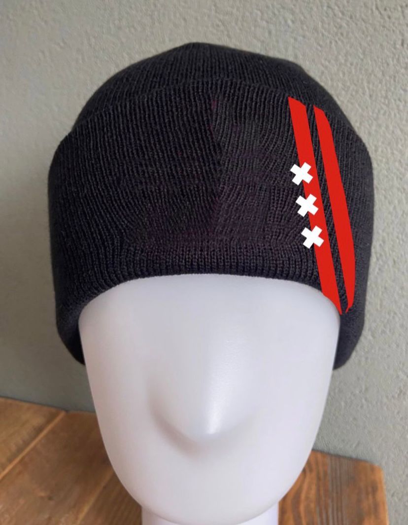 'Rode Amsterdam-strepen' Beanie (muts) zwart