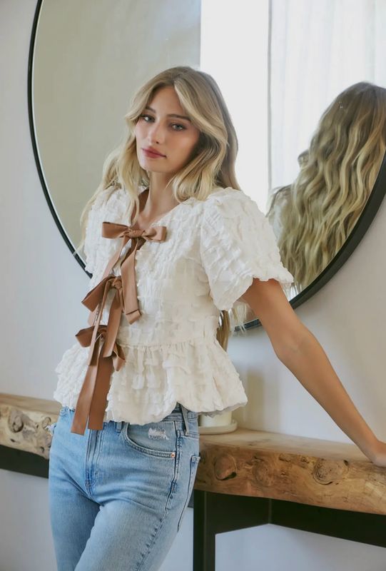 Babydoll Blouse with Contrast Bow