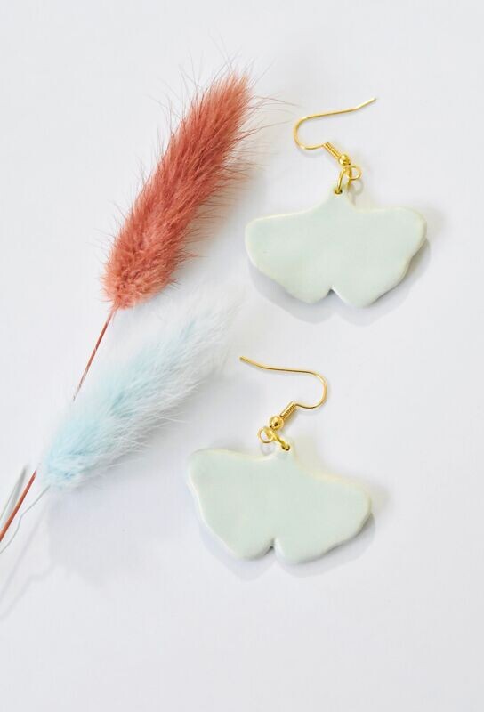 Boucles d'oreilles céramique feuilles de ginkgo