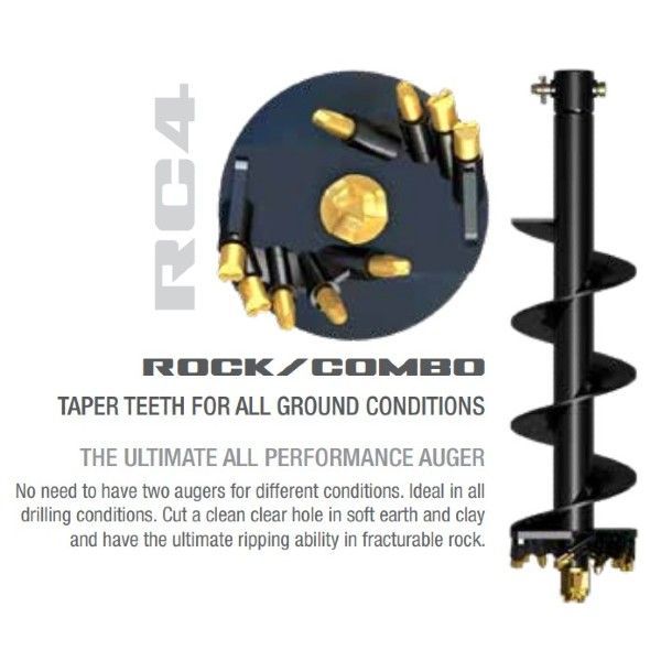 Digga RC4 Auger Bit 150 to 600mm to suit 65mm Round Hub - Rock Combo 1.2M