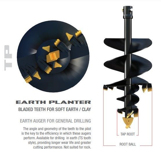 Digga TP Tree Planting Auger with overall diameter 300 to 800mm & Tap Root Diameter of 150mm to 400mm suits 65mm round hub