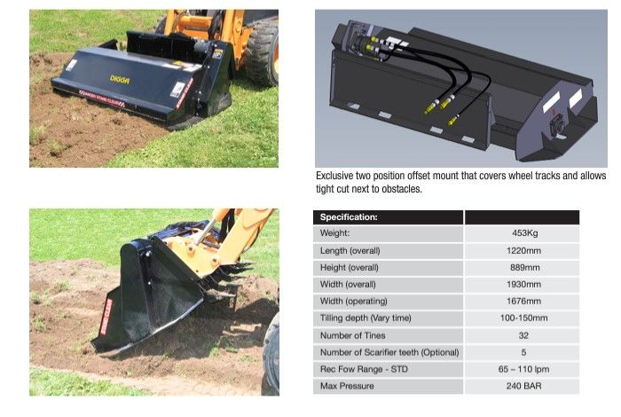Digga ROTARY TILLER, BUILT IN MULTIFIT FRAME, HOSES & COUPLERS REQUIRED FLOW: 65-110LPM POA Contact us for a Quote