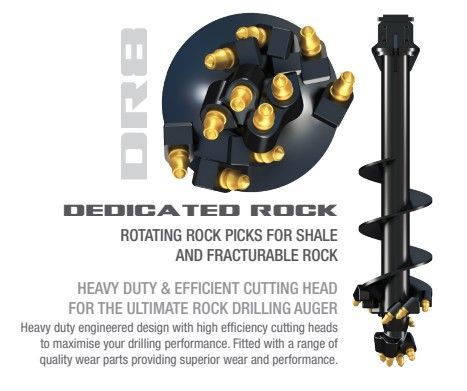 Digga 8 Series DR8 DEDICATED ROCK AUGER BIT 75mm Square 2M Long 200mm to 900mm suits 10-30T