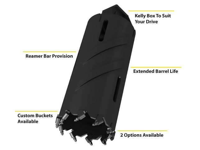 Core Barrels to suit 16-20T Machines - Standard 400mm to 2100mm - 20mm Wall Thickness - 19mm Rotating Rock Pick