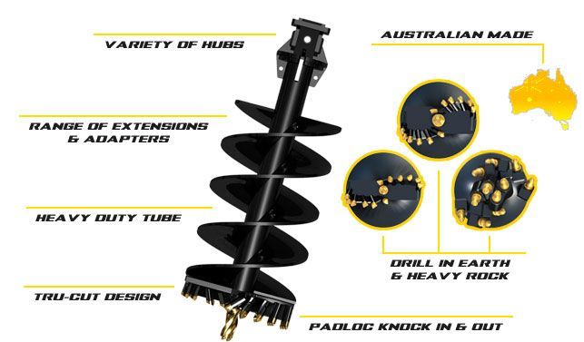 Digga RC10 Series auger bit suits 300mm to 1500mm diameter - 100mm Square hub Tapered Tooth Rock Combo 1.5m