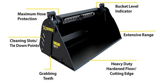 Digga Mini 4 in 1 Bucket 880MM (35”) FLAT FLOOR BUCKET - SUITS STAND ON MACHINES AND ASV RC30