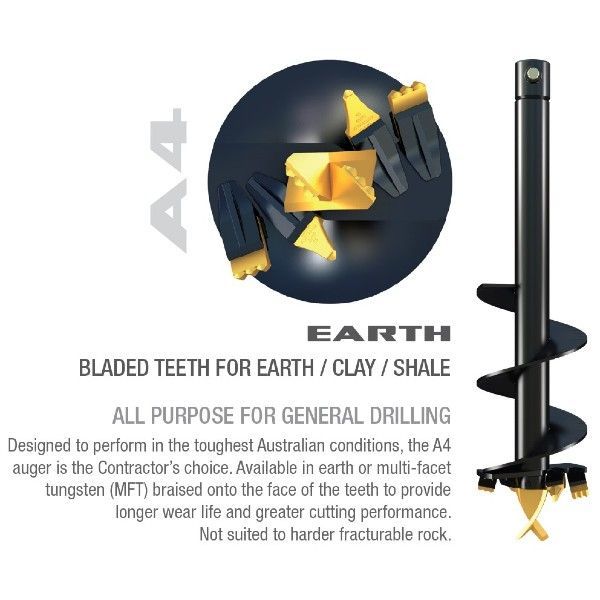 Digga Auger Bit 1.2m with Multifaceted Tungsten Teeth 100mm to 900mm - suits 65mm Round hub