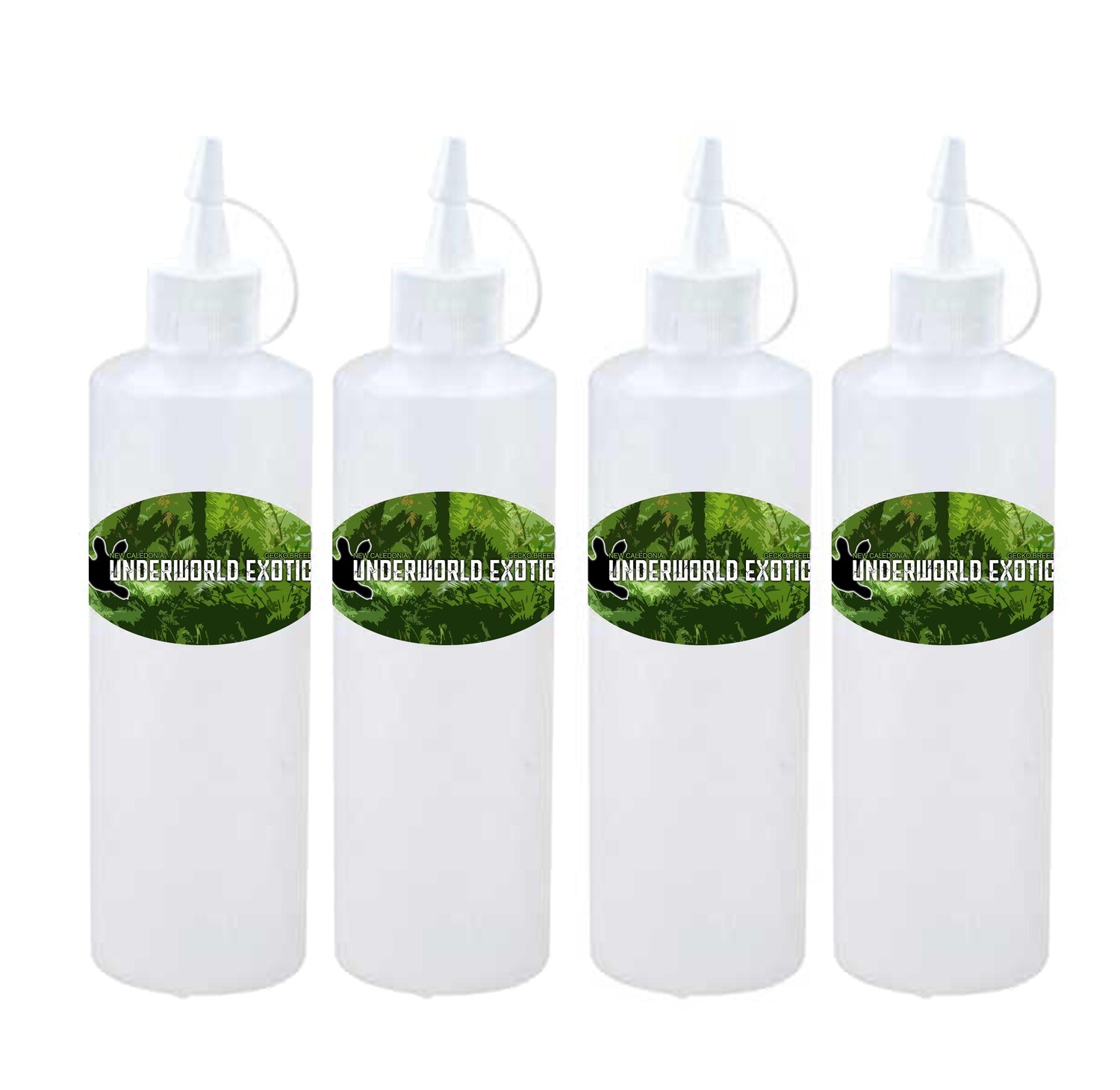 Underworld Exotics 8oz Squeeze Squeezy Bottle for Gecko Reptile Feeding [4 PACK]