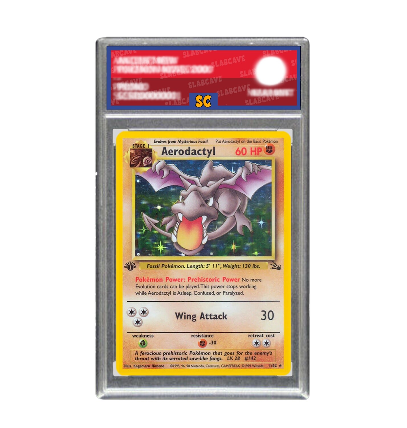 Graded Pokemon Card: SC 8 - Aerodactyl 1st Edition 1/62[Fossil] [Rare - Holo]