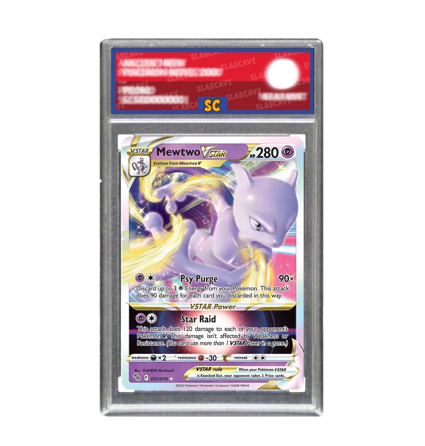 Graded Pokemon Card: SC 7 - Mewtwo VSTAR 031/078 [SWSH Pokemon GO] [Ultra Rare]