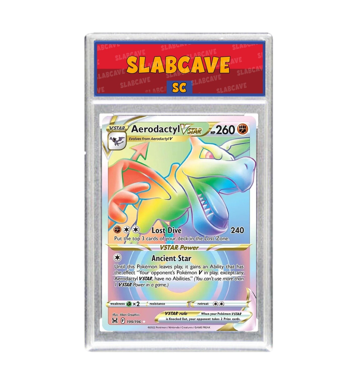 Graded Pokemon Card: SC 8 - Aerodactyl VSTAR 199/196 [SWSH Lost Origin] [Secret Rare] [Rainbow Holo]