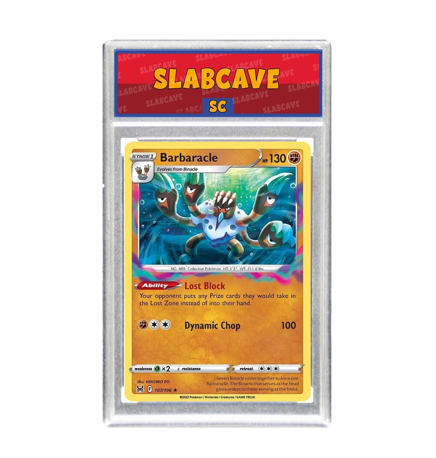 Graded Pokemon Card: SC 9 - Barbaracle 107/196 [SWSH Lost Origin] [Rare Holo]
