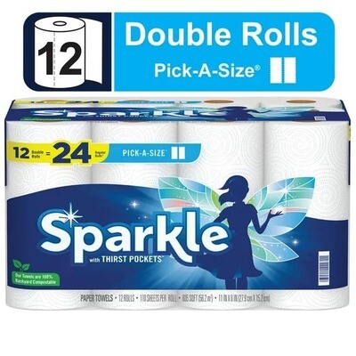 Sparkle Pick-A-Size Paper Towels, White, 12 Double Rolls