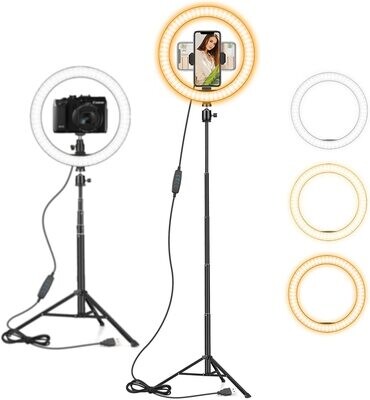 Ring Light 10" with 59" Extendable Tripod Stand & Phone Holder for YouTube Video, Dimmable Led Ring Light for Camera, Video, Makeup, Selfie Photography Compatible with iPhone Android