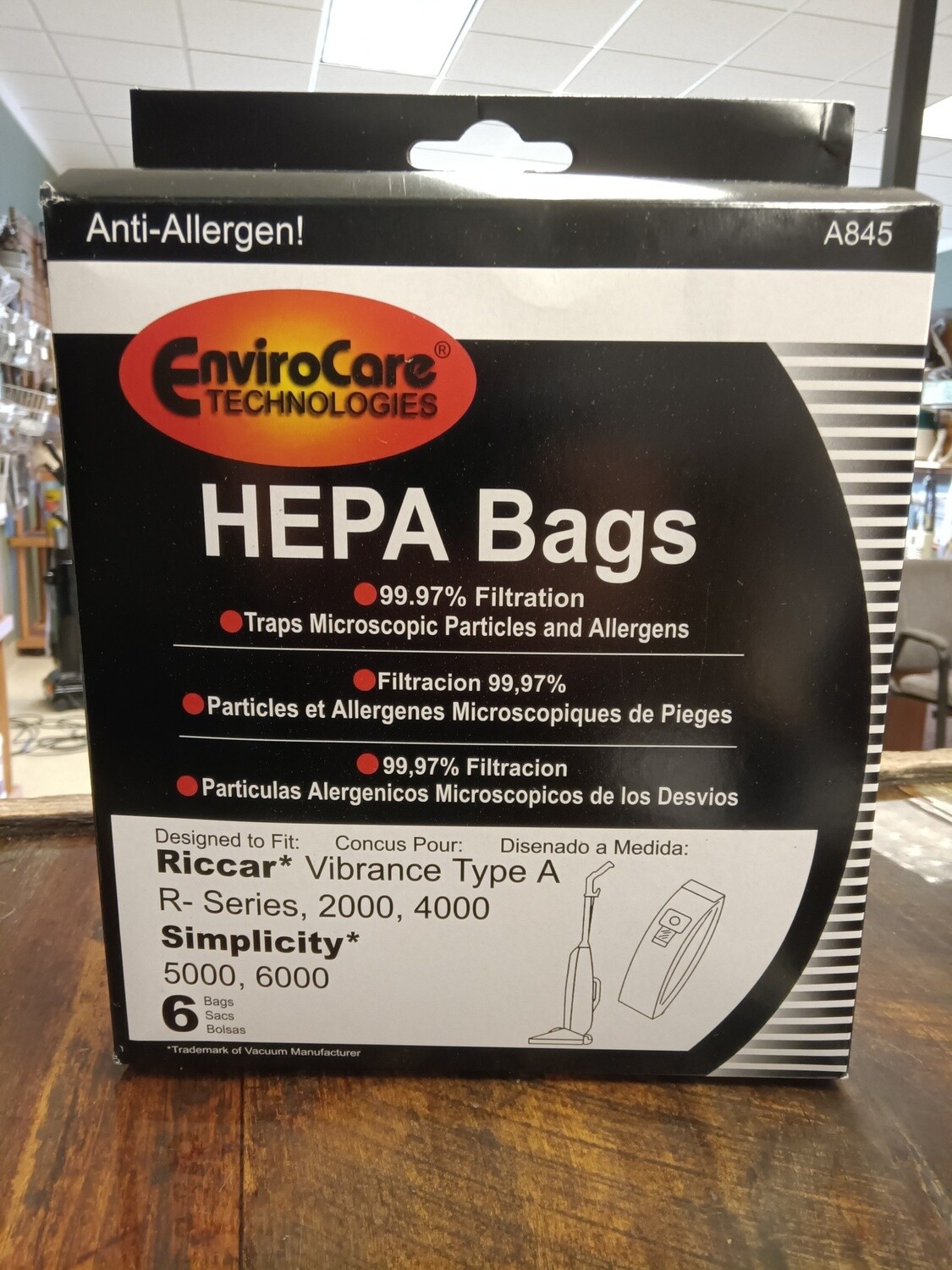 Riccar &quot;A&quot; Hepa Bags 6pk Simplictiy A845 RAH-6 A845