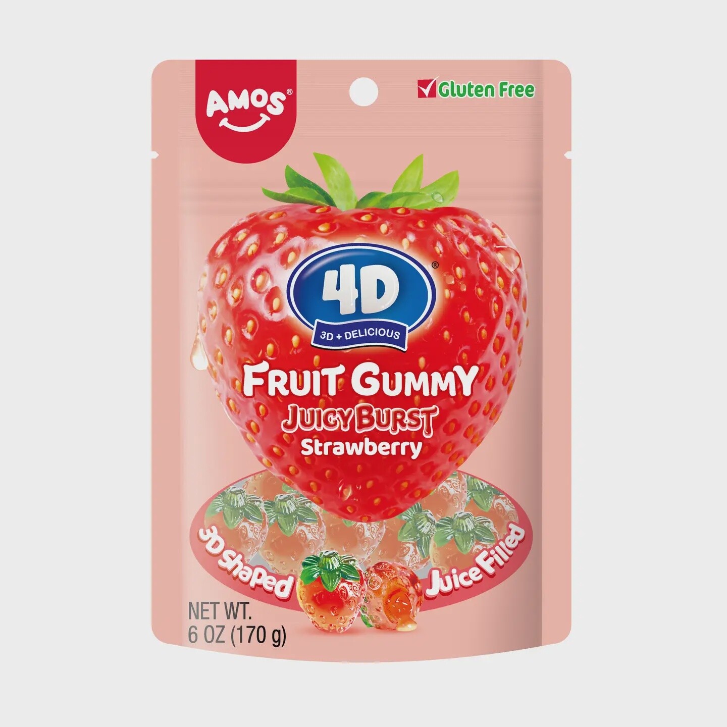 Amos 4D Fruit Gummy Juicy Burst Strawberry 6oz (China)